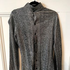Metallic silver lurex/nylon 80s unisex button down shirt